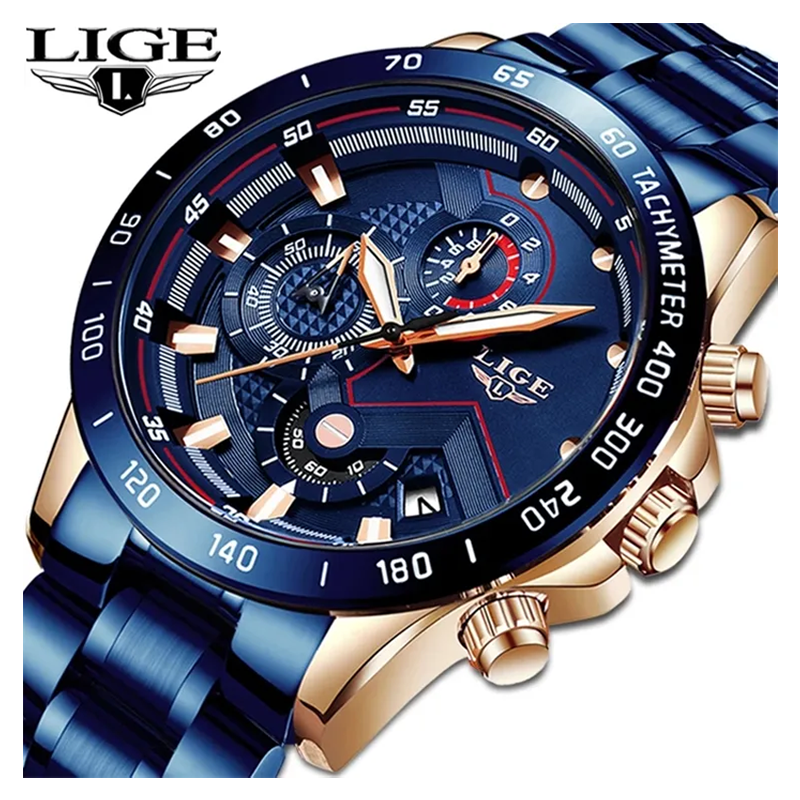 LIGE 9982 Chronograph Quartz Men's Wrist Watches